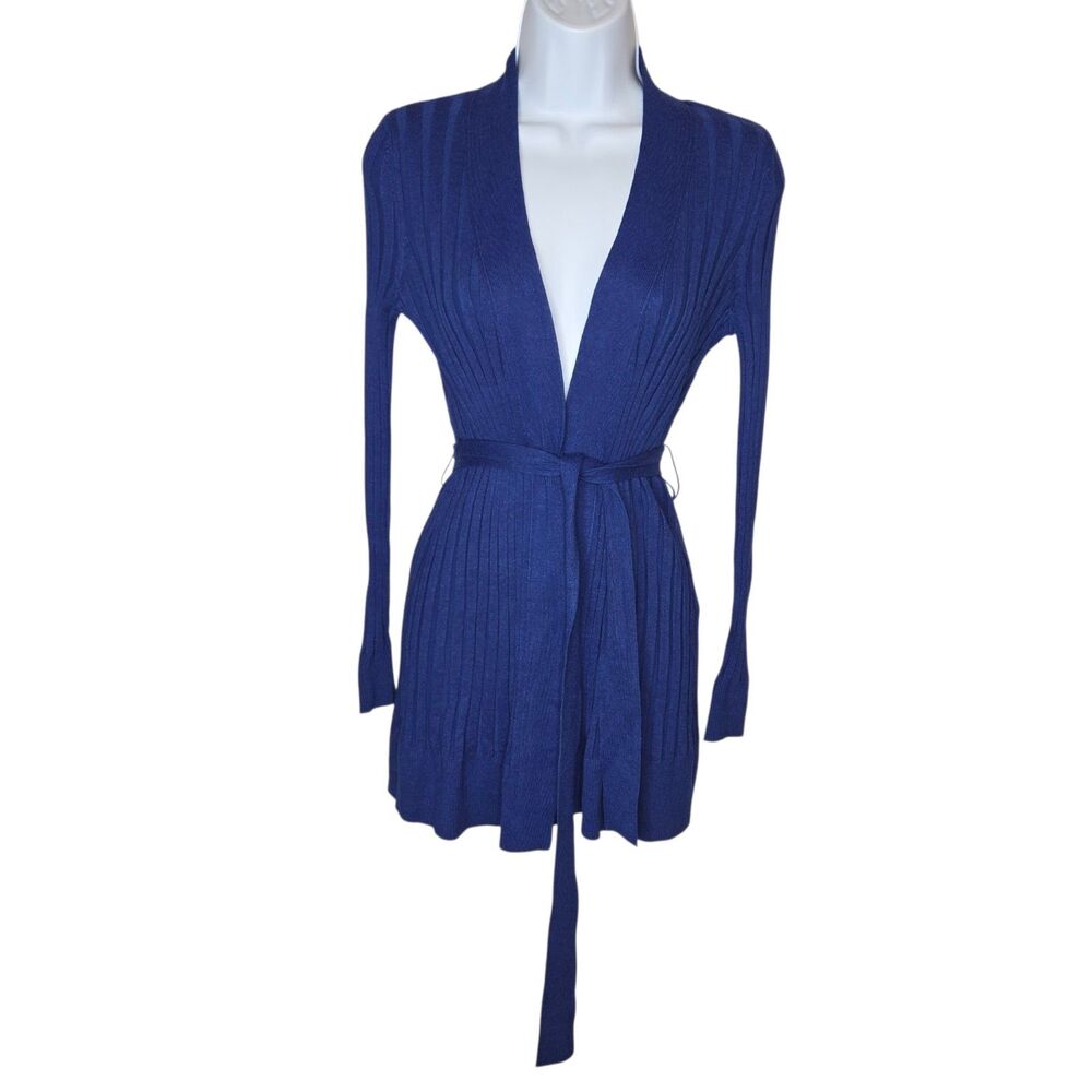 White House Black Market Cobalt Blue Ribbed Belted Cardigan Sweater - XS NWOT